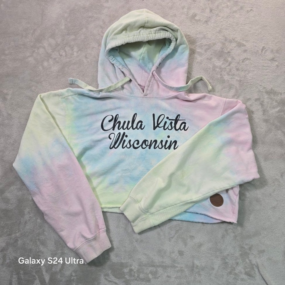 Pop Surf Chula Vista Wisconsin Pastel Tie Dye Cropped Hoodie XL Brooklyn Design